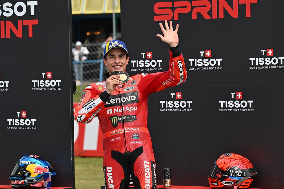 Marc Marquez standing on the top step after the sprint: Credit Michelin Motorsport via X