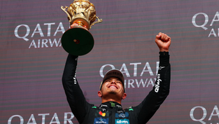 Lando Norris celebrates his first win on the Silverstone circuit