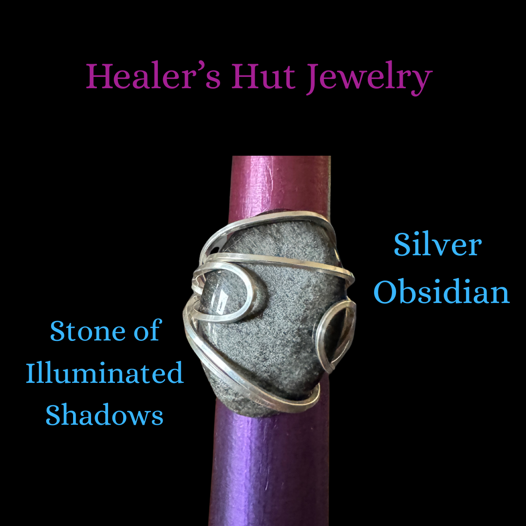 Silver Obsidian Swirl Wire Wrapped Silver Ring