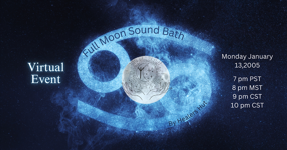 Advertisement for virtual event of a sound bath on the full moon in January. Its a cancer moon