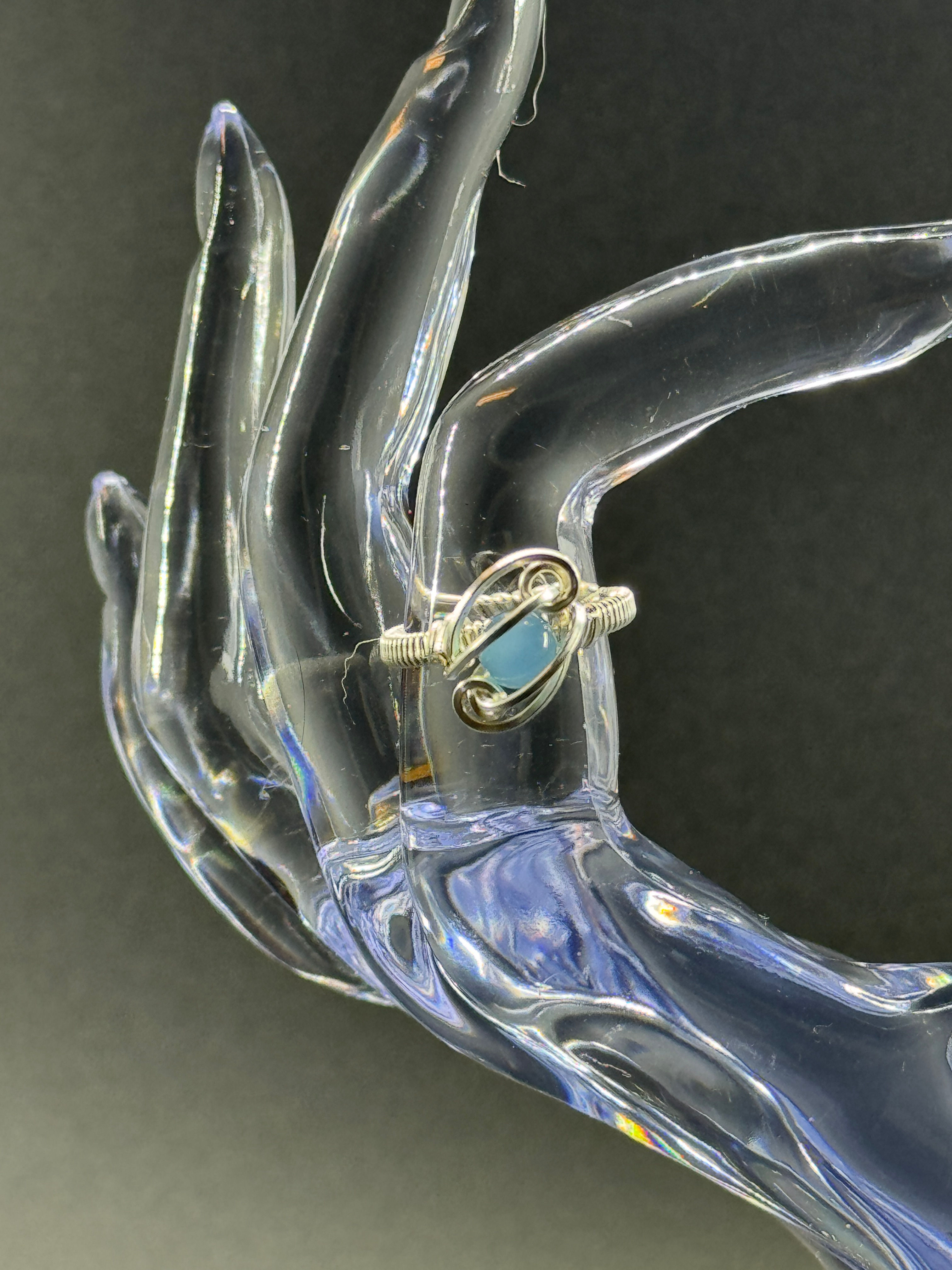 Blue Chaldocandy Fantasy Swirl Wire Wrapped Silver Ring