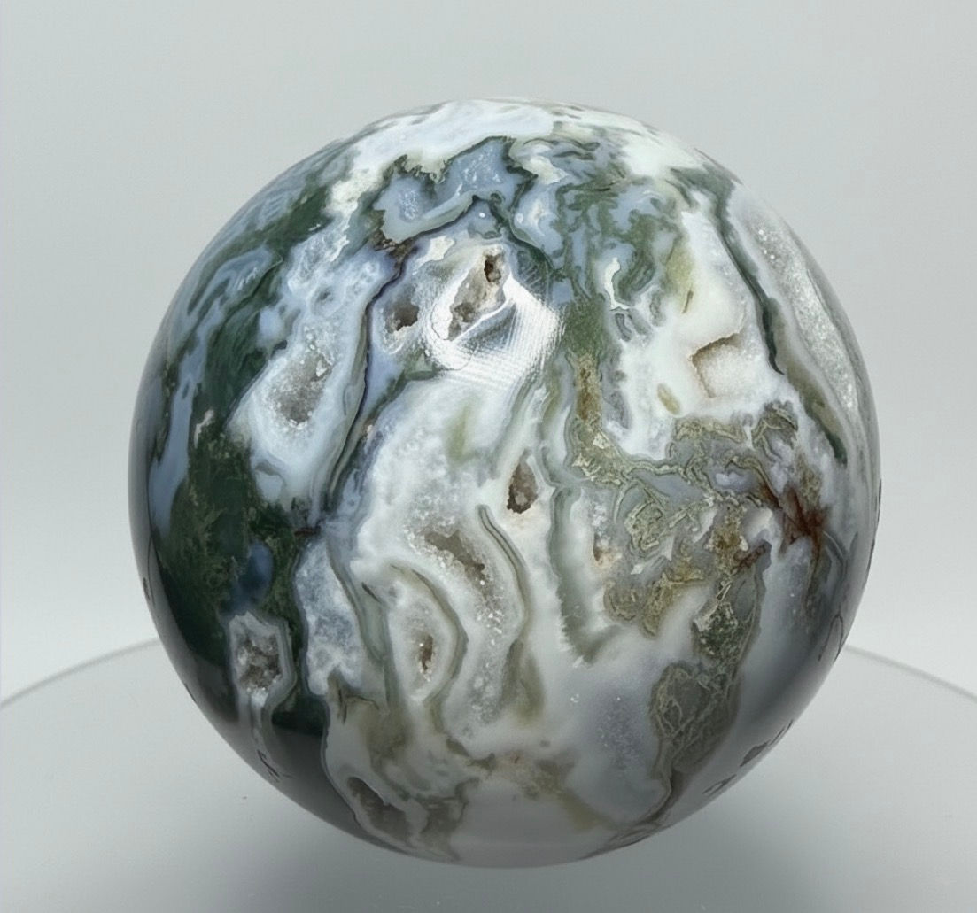 Moss Agate Druzy Sphere – 1.25 lbs