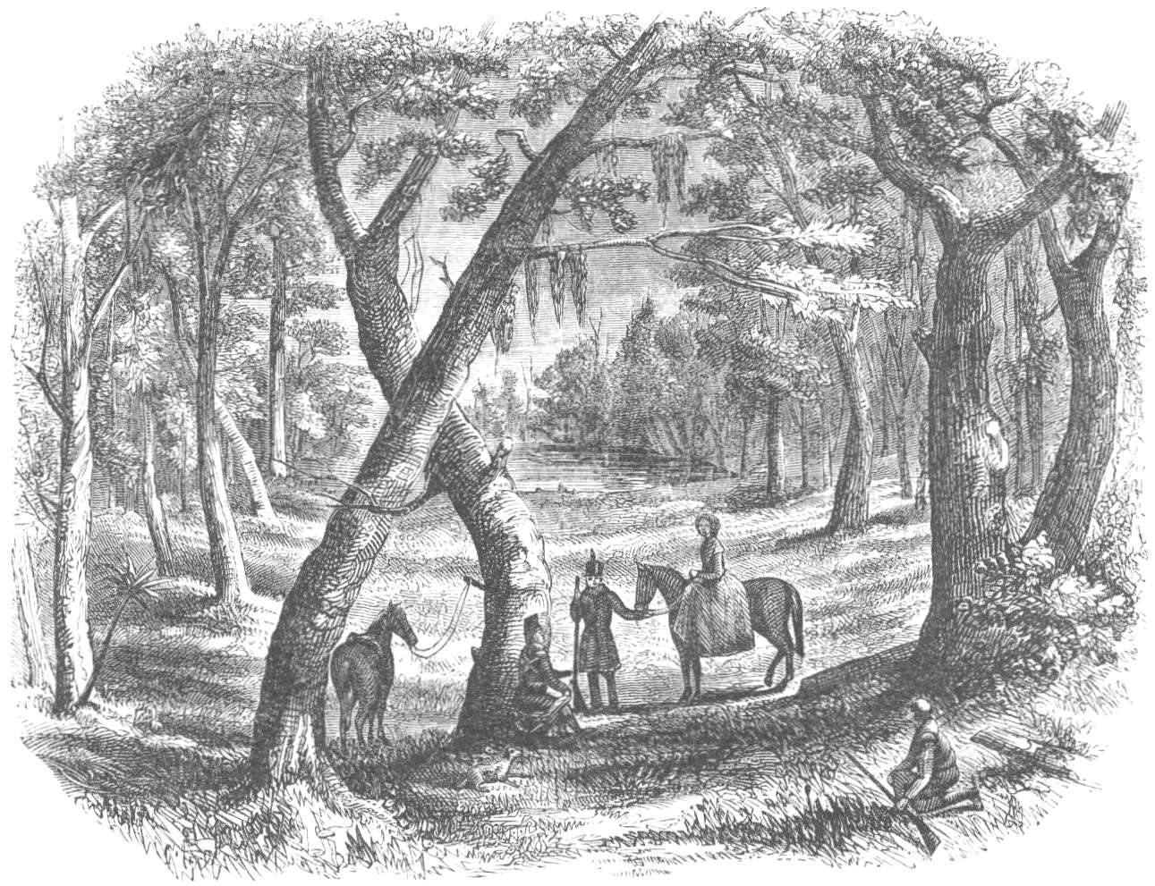 "The Arrest of Emily Geiger" The Pictorial Field Book of the Revolution; Or, Illustrations, by Pen and Pencil, of the History, Biography, Scenery, Relics, and Traditions of the War for Independence, Volume 2 By Benson J. Lossing Published December 31, 1859 Public Domain