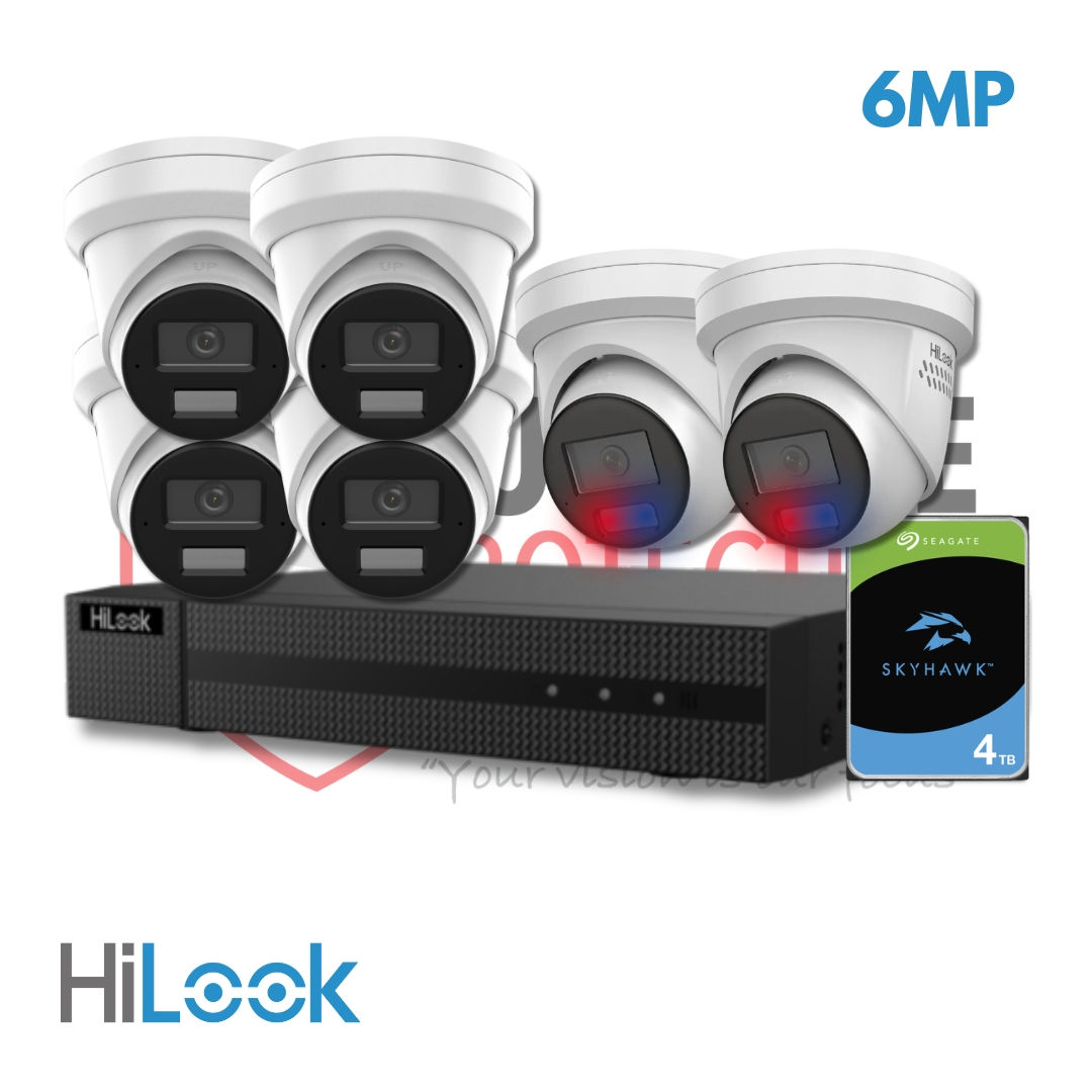 HiLook CCTV Kit - 4x 6MP AI Cameras + 2x 6MP AIOC Camera, 8CH NVR + 4TB