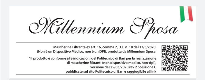 Millennium Sposa: Accreditata con il Politecnico di Bari per le Mascherine!