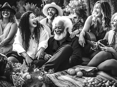 diverse group of happy people with fruits and veggies