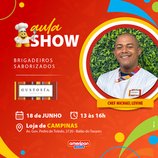 Aprenda a fazer deliciosos brigadeiros saborizados com o Chef Michael Levine utilizando os produtos Gustosia. Dia 18/06/2026 das 13h às 16h na loja Ameripan Festas em Campinas.
Não precisa de inscrição.
