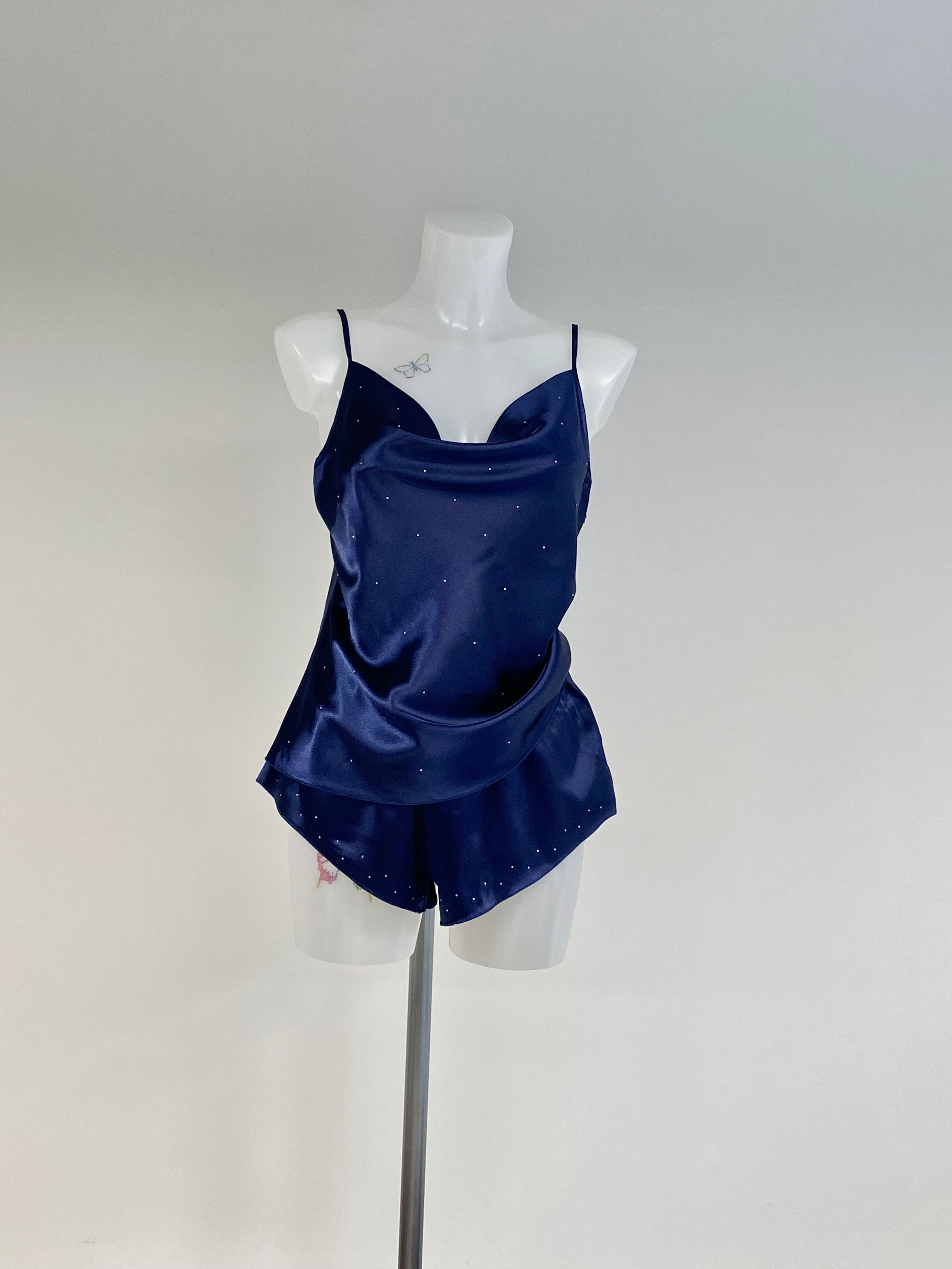 Navy with all over silver diamanté crystals M