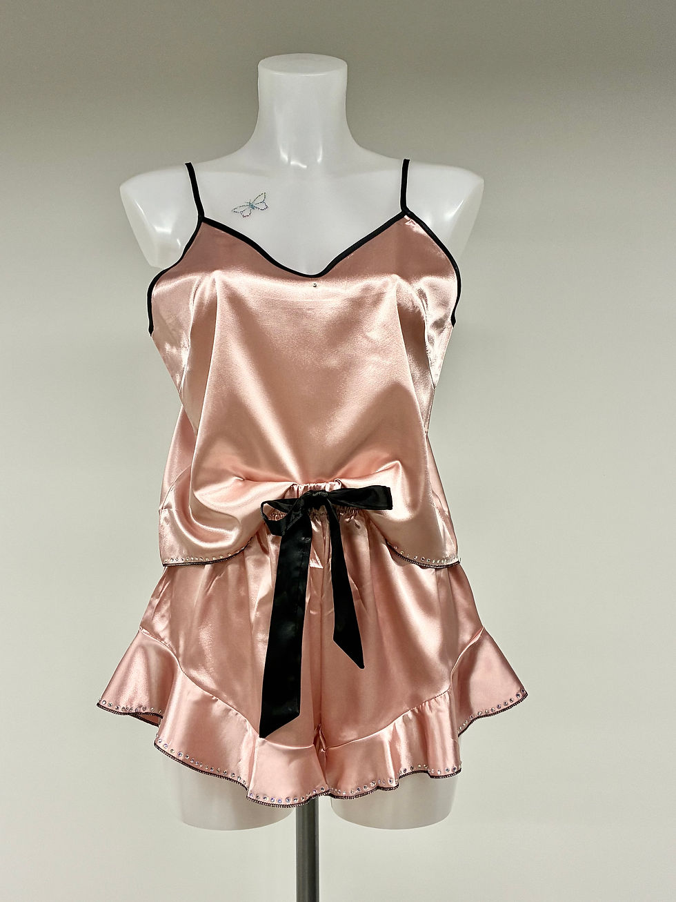 Pink & Black Crystal Bow Pyjama Set M