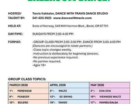 March, April, May Group Class & Dance Schedule
