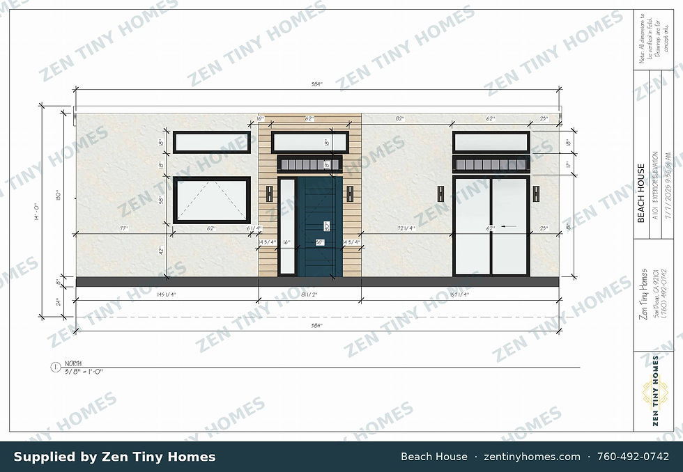 Beach House tiny home exterior elevation - supplied by Zen Tiny Homes
