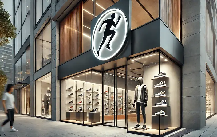 DALL·E 2025-02-19 16.05.03 - An exterior view of a modern sports shoe store. The store has