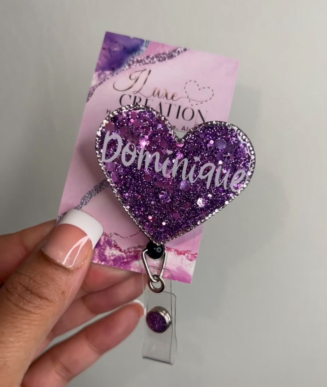 Customized Glitter Heart Badge Reel