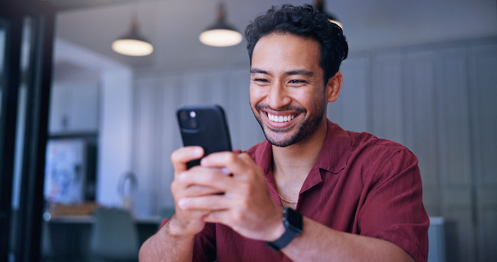 man-smartphone-texting-with-smile-home-contact-notification-scroll-web-chat-person-phone-h
