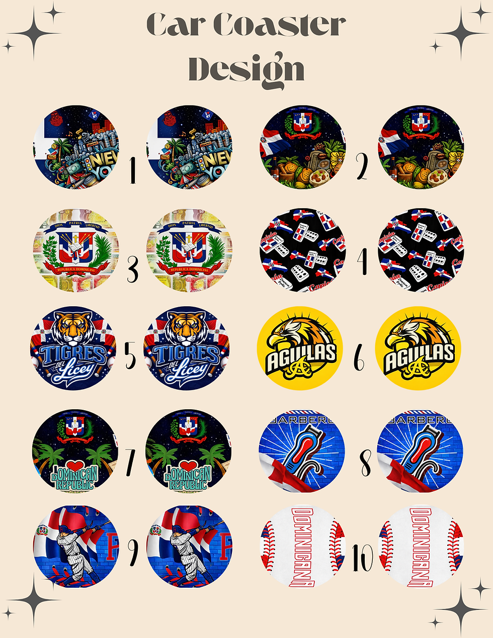 サムネイル： Dominican Car Coaster Design Set of 2 with culture Trendy Them