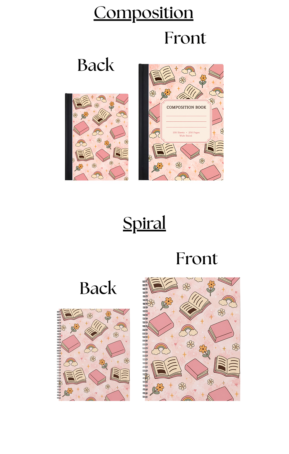 Miniature : Pink Book Lover Notebook | Cute Hearts & Floral Spiral Journal