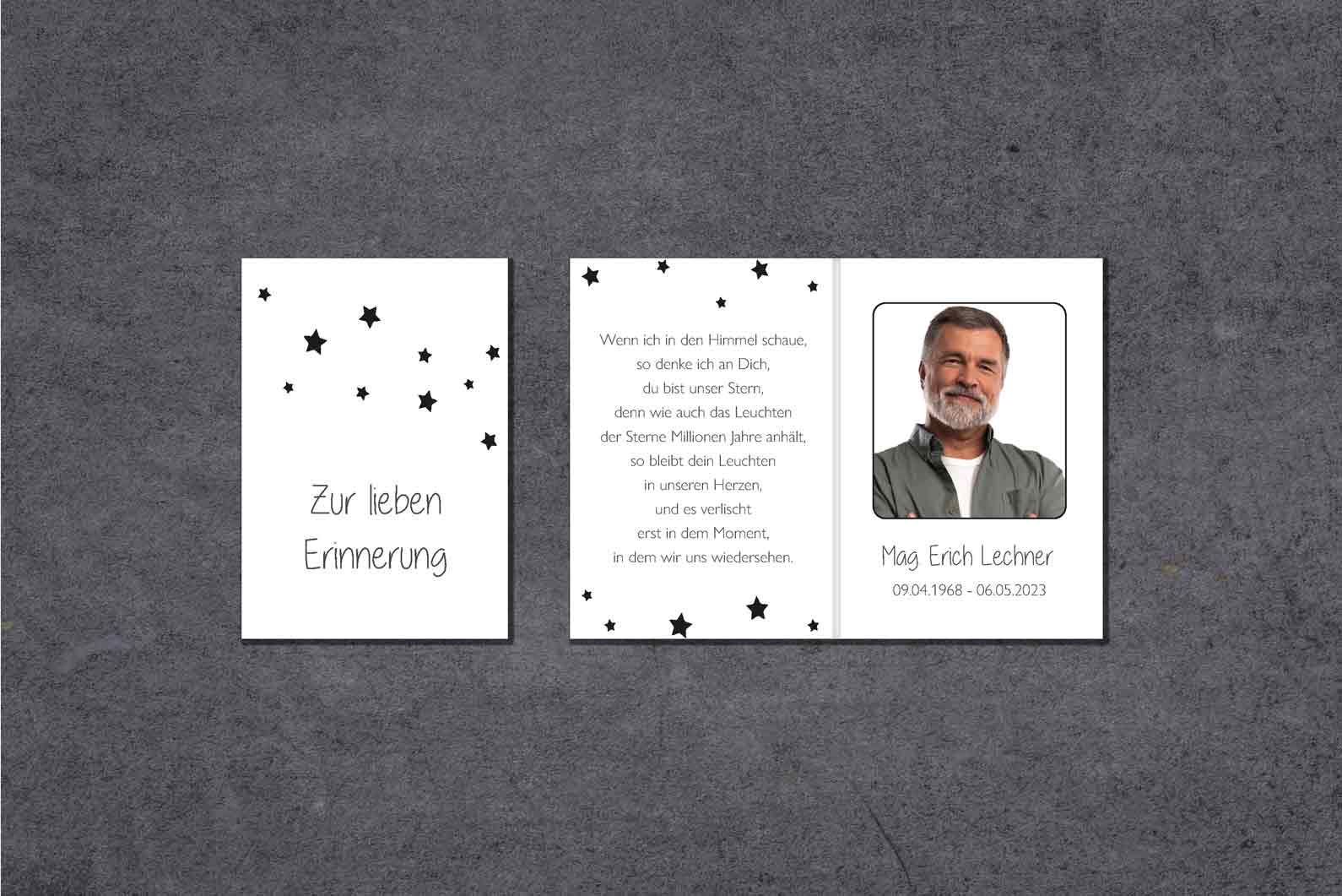 Gedenkkärtchen im Design "Sterne" in der Ausführung "schwarz" 