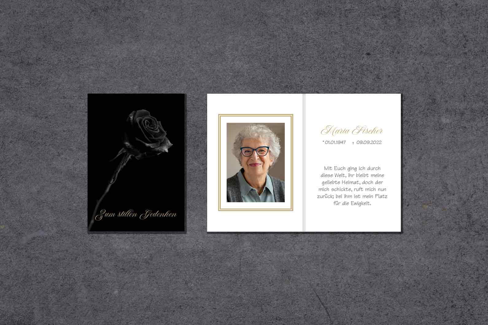 Gedenkkärtchen im Design "schwarze Rose" 