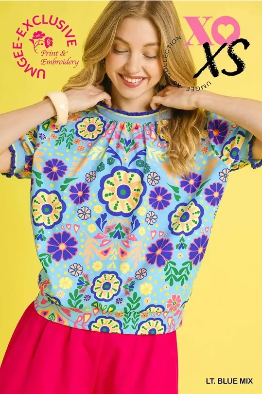 Retro Floral Puff Sleeve Blouse