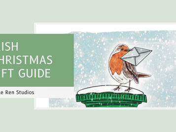 A Christmas robin on a post box with Irish Christmas Gift Guide text
