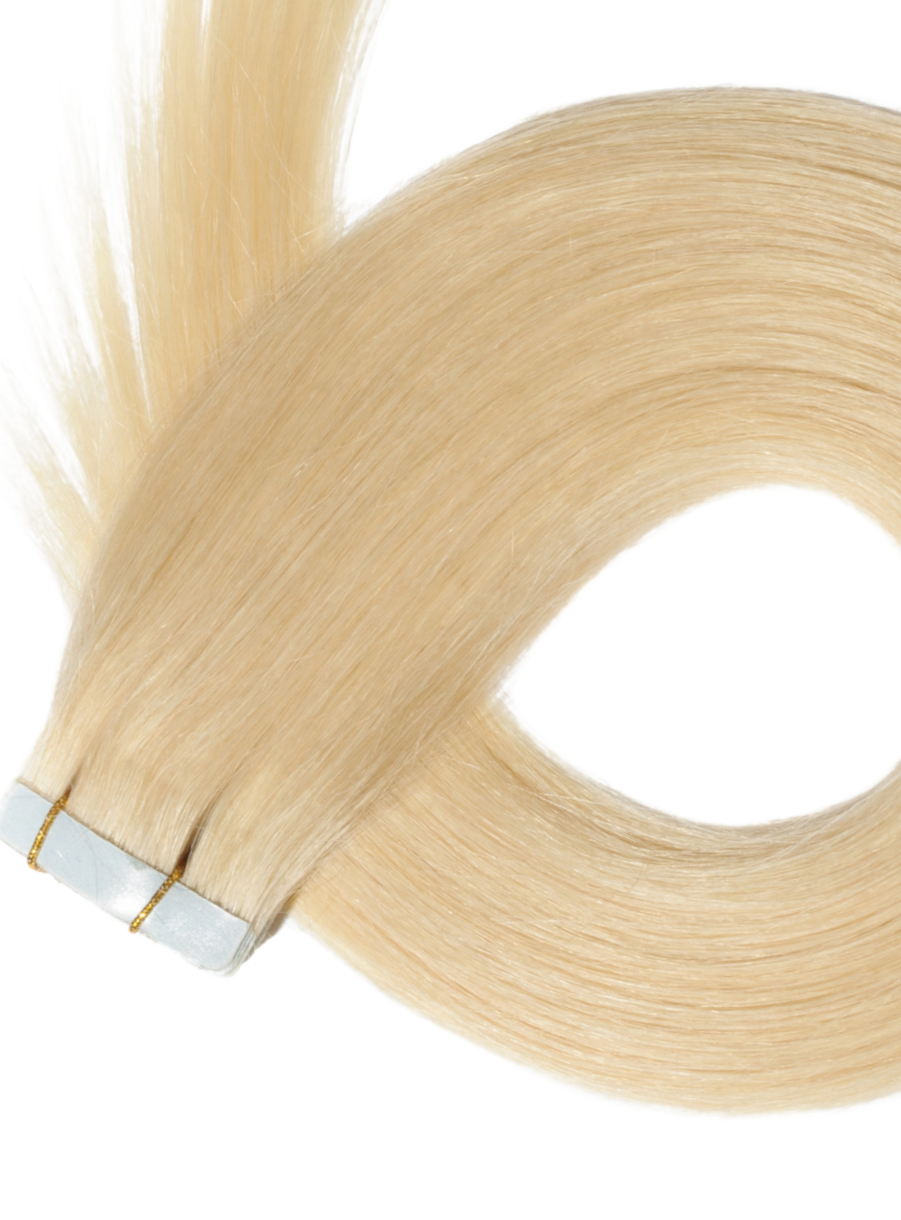 Close-up of silky straight Remy tape-in hair texture