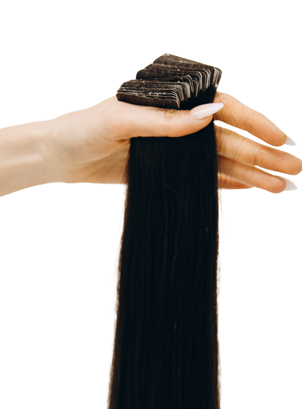 Close-up of relaxed straight Remy tape-in texture