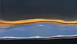 Abstract image featuring wavy bands of color: a dark upper band, a thin bright orange stripe, and a wide, serene blue section, conveying fluidity and calmness.