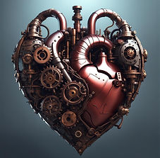 Iron-clad heart with gears and wires surrounding it. Cover for short story (Human Presenting) by Rae S.