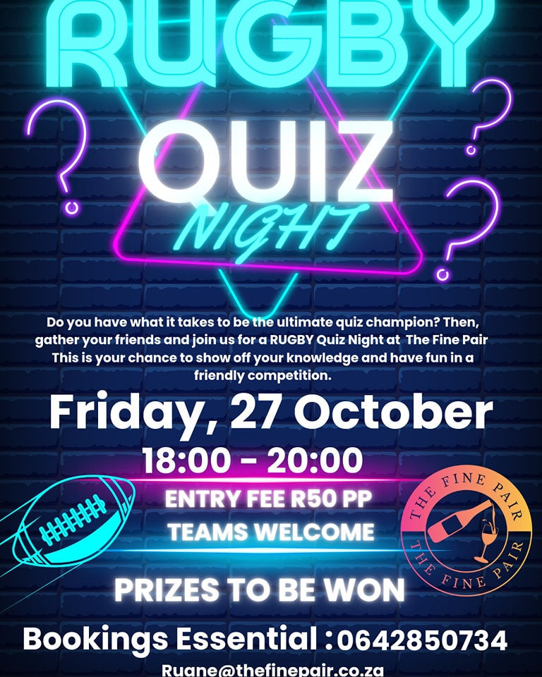 Rugby World Cup Fever Hits Potch: Quiz Night at The Fine Pair! The Go