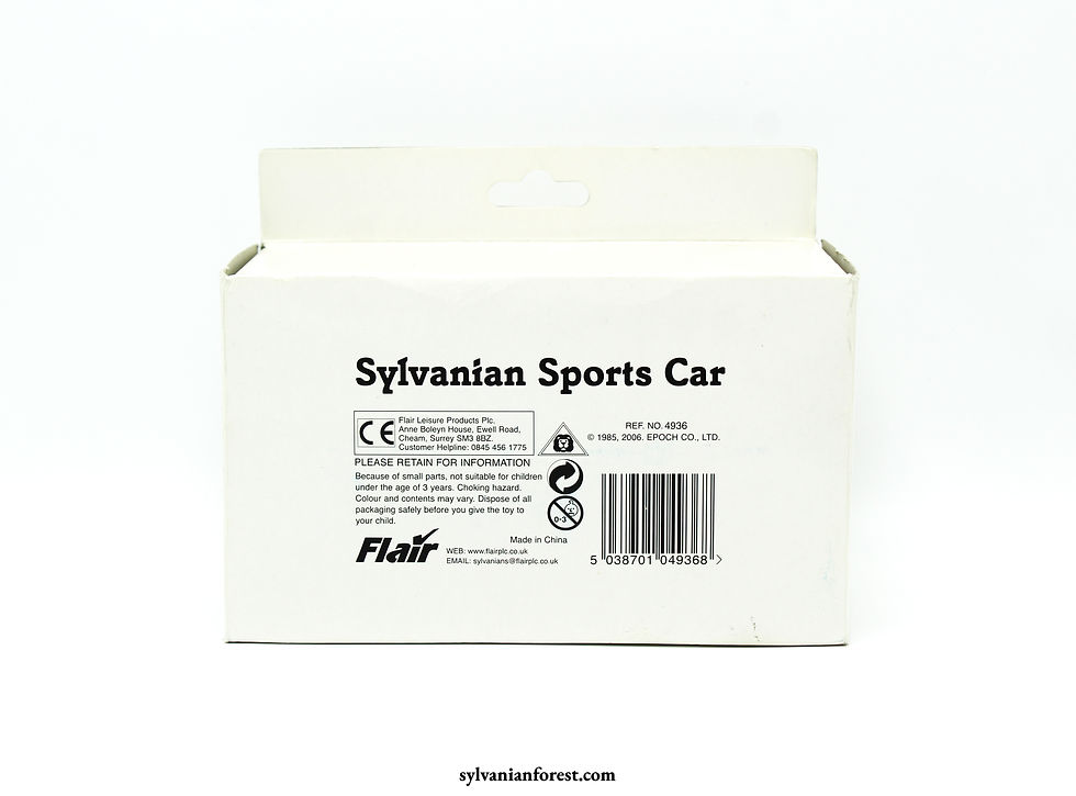 Sylvanian Sports Car
Approximate Year: 2006
Country: United Kingdom
Brand: Sylvanian Families
Company: Flair
Reference Number: 4936
Notes: Sylvanian Shopkeepers Exclusive
Notes: References the Urban Life line on the radiator, as it is based on the 1990s Urban Life version from Japan