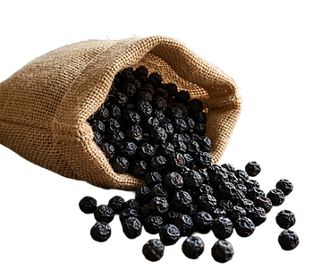 Hochwertige getrocknete Bio Aronia Beeren mit intensiv dunkelvioletter bis schwarzer Farbe und angenehm herb-fruchtigem Geschmack. Ballaststoffreiches Superfood für Müslis, Bowls, Smoothies und Backwaren.