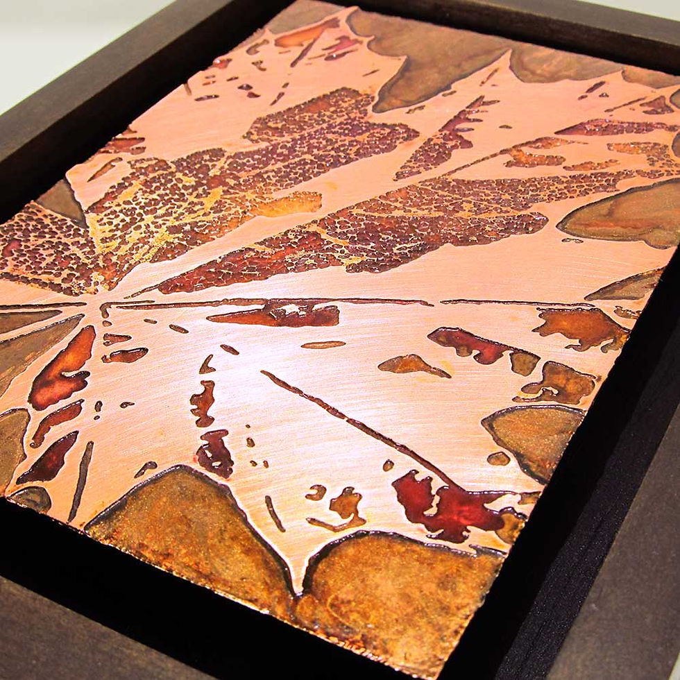 Thumbnail: Copper Art, Fall Leaf Etched Copper Wall Art with Hardwood Frame