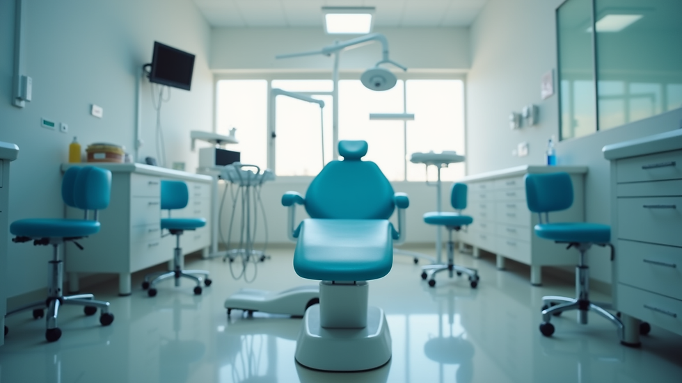 Eye-level view of a dental clinic room prepared for a patient