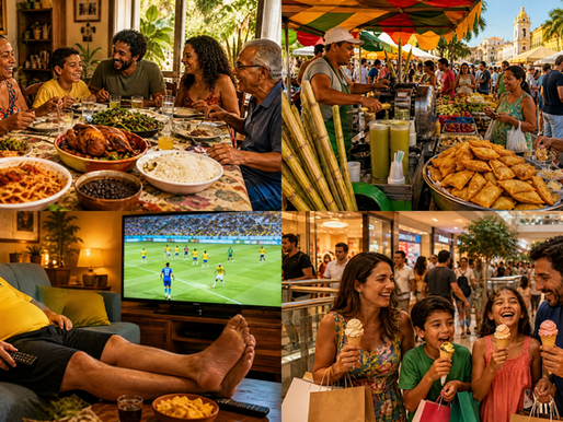 Costumes do domingo no Brasil: almoço em família, pastel na feira, futebol no sofá e shopping com as crianças