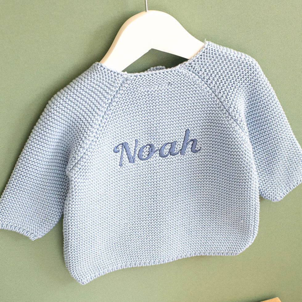 Thumbnail: Personalised Back Embroidered in blue grey with storm blue embroidery