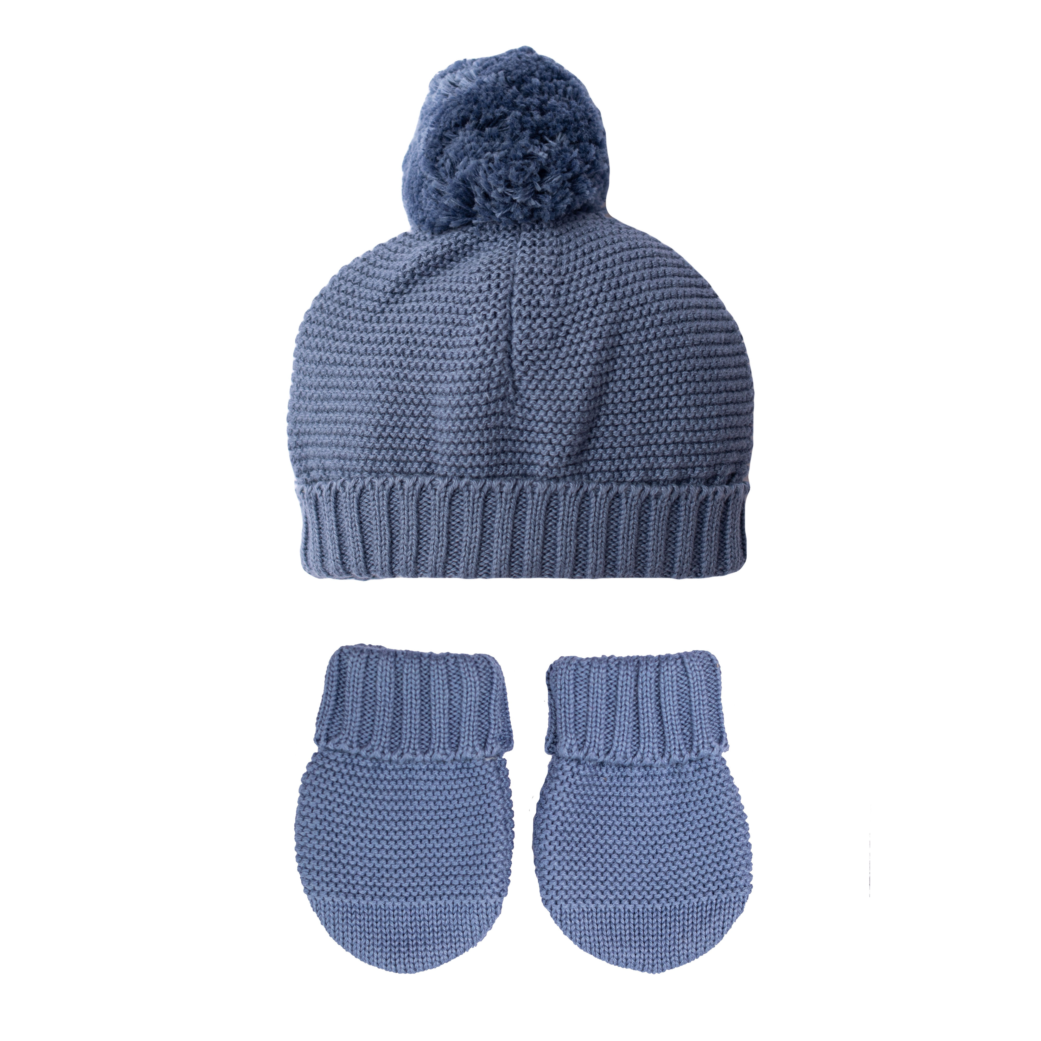 Storm Blue Bobble Hat and Mittens Set