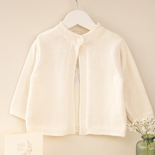 Personalised White Baby Matinee Cardigan – Gold Blossom Name