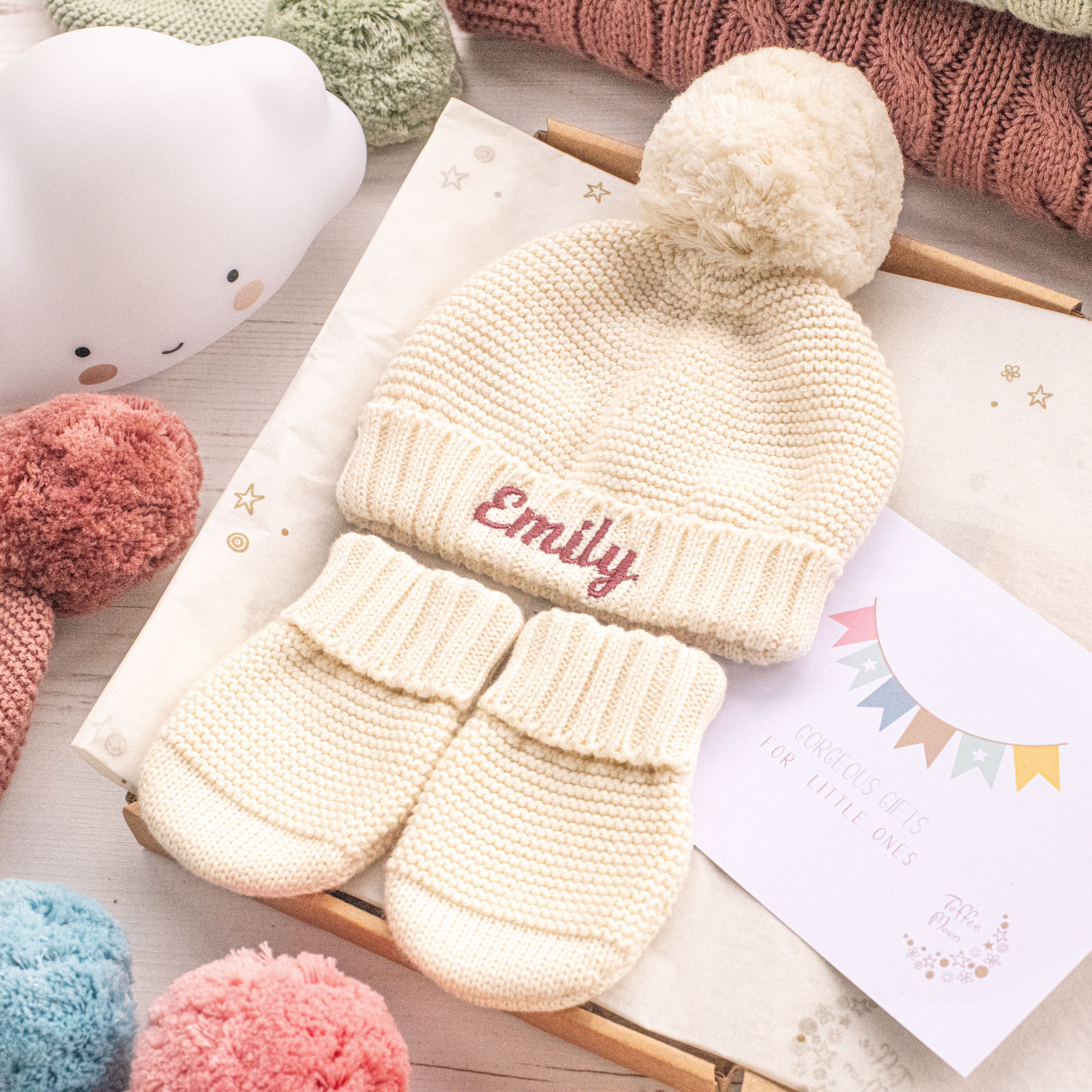 Personalised Hat and Mittens Gift Set with Script Name