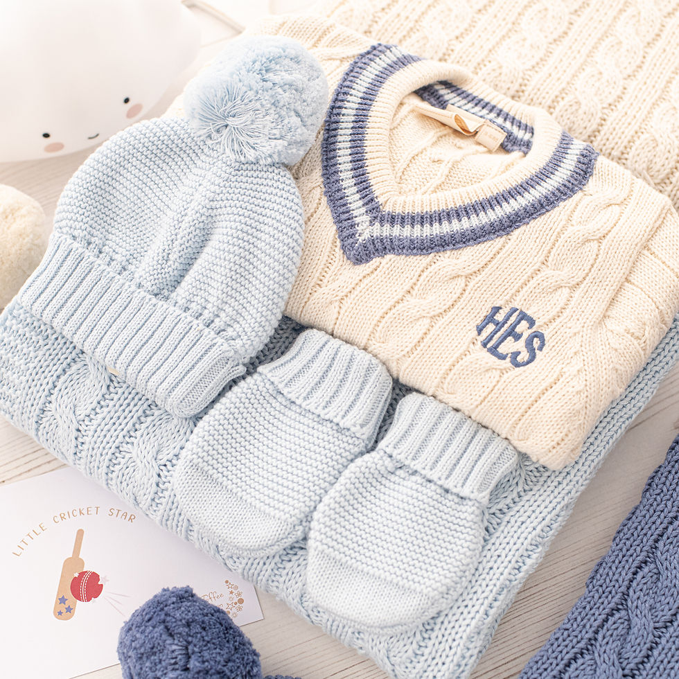 Thumbnail: Little Cricket Star Baby Blanket, Jumper, Big Bobble Hat and Mittens  Gift Set