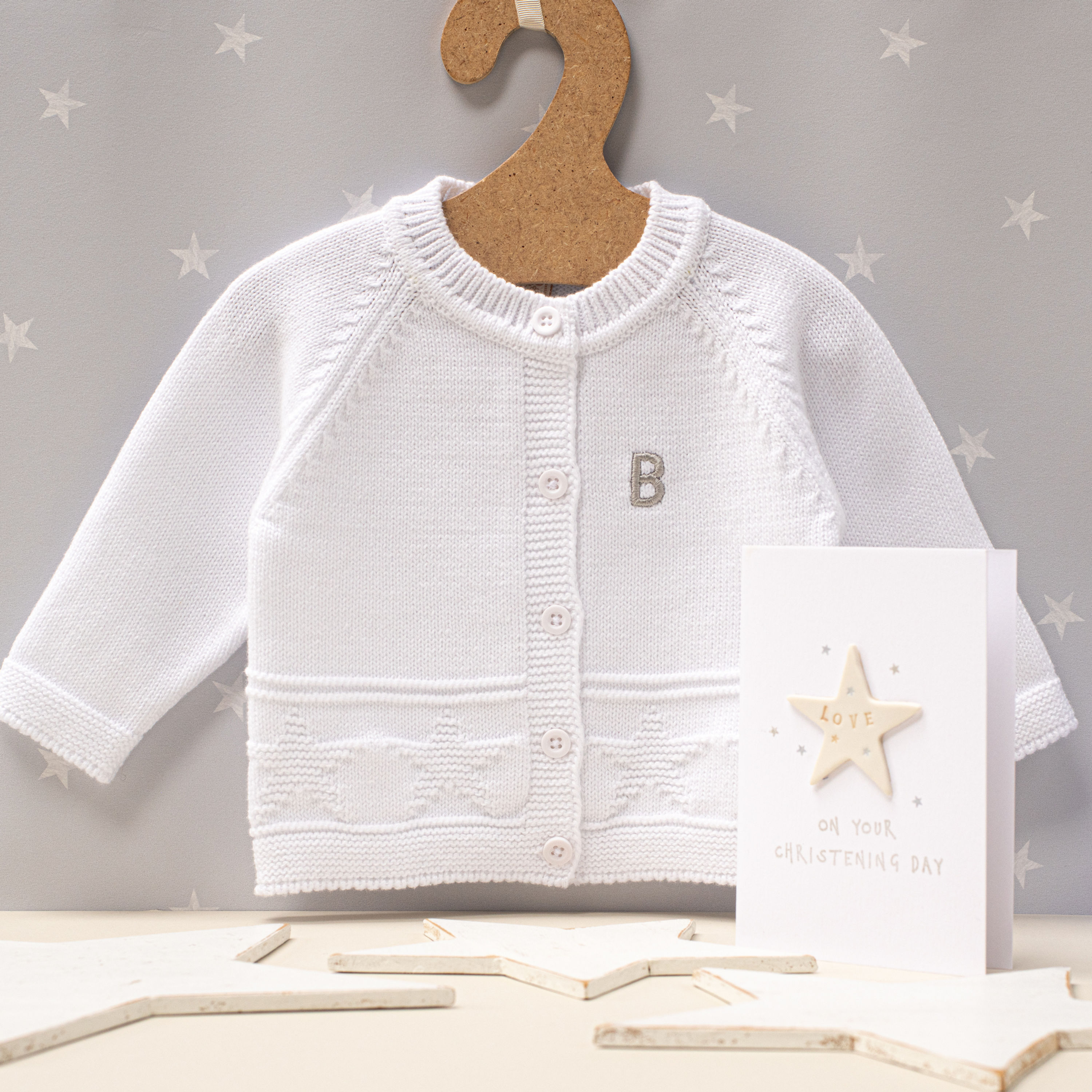 Personalised White Star Baby Cardigan