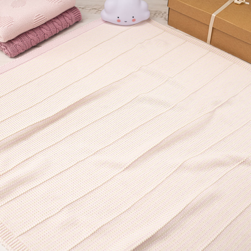 Thumbnail: Petal Pink and Cream Dainty Stripe Blanket, Hat & Mittens Gift Set