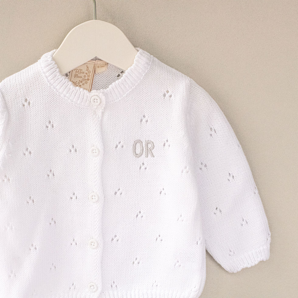 Thumbnail: Personalised White Pointelle Baby Cardigan
