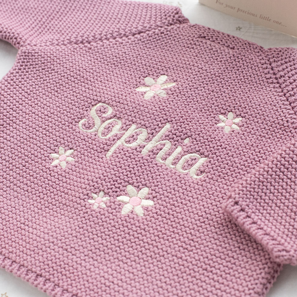 Thumbnail: Personalised White Baby Cardigan with Pink Daisy and Name Embroidery