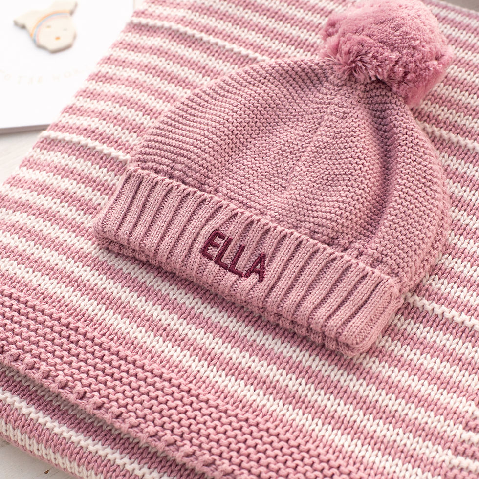 Thumbnail: Dawn Pink and Petal Pink Dainty Stripe Personalised Baby Blanket
