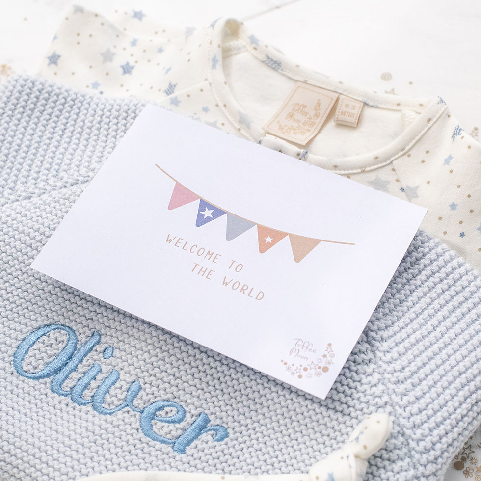 Thumbnail: Personalised Baby Boy Cardigan and Babygrow Gift Set with Back Name