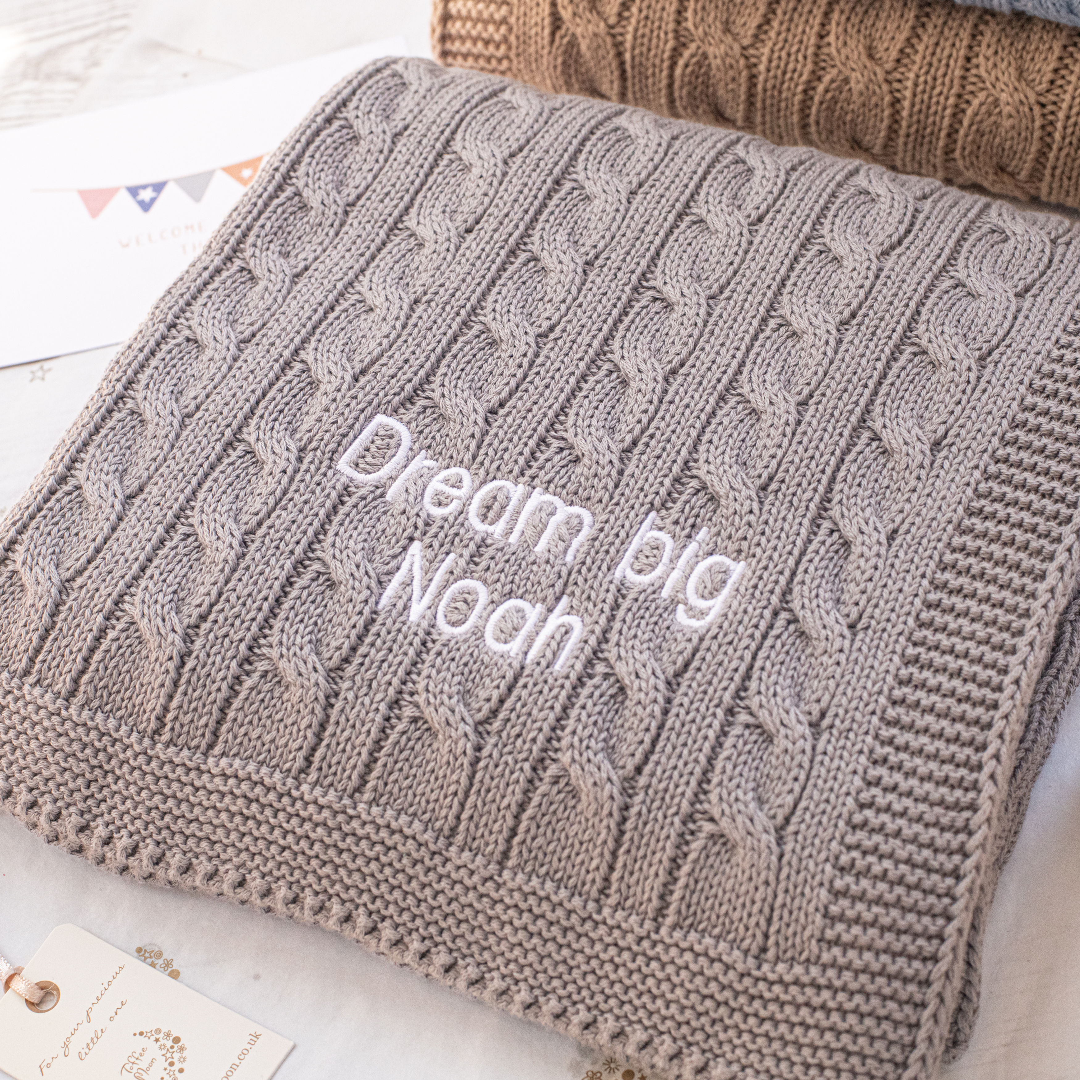 Hound Grey Cable Personalised Baby Blanket