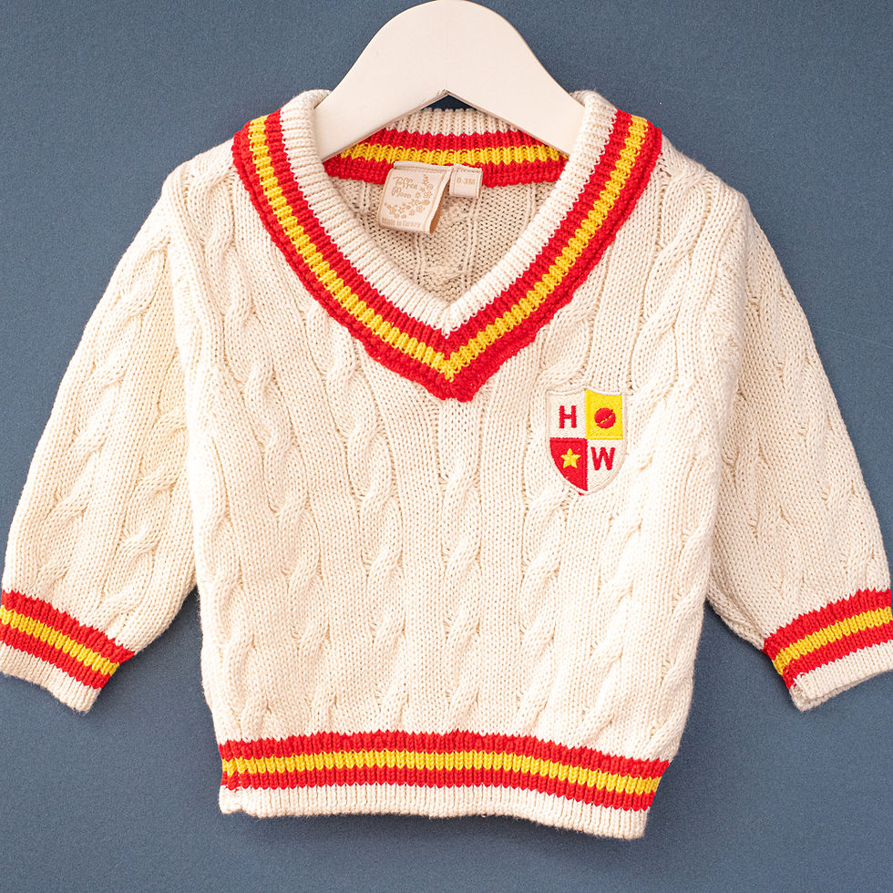 Clubhouse Personalised Baby Cricket Jumper with Red Stripes