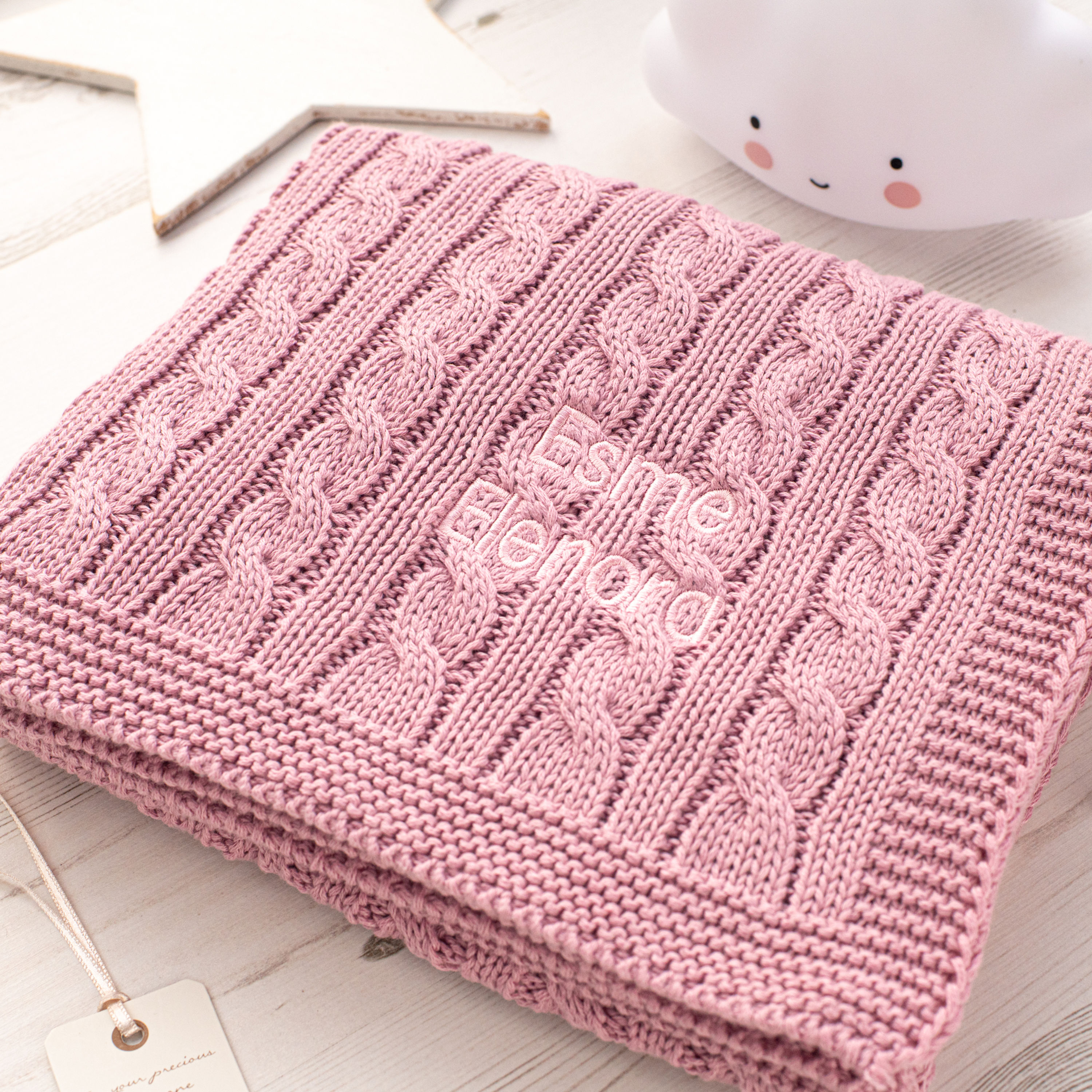 Dawn Pink Cable Personalised Baby Blanket
