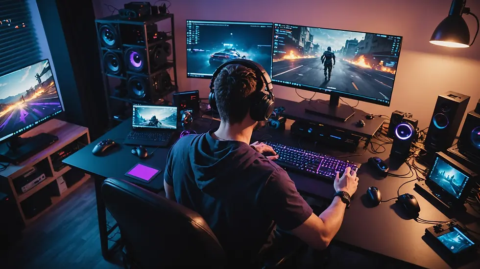 High angle view of a Twitch streamer in their gaming setup