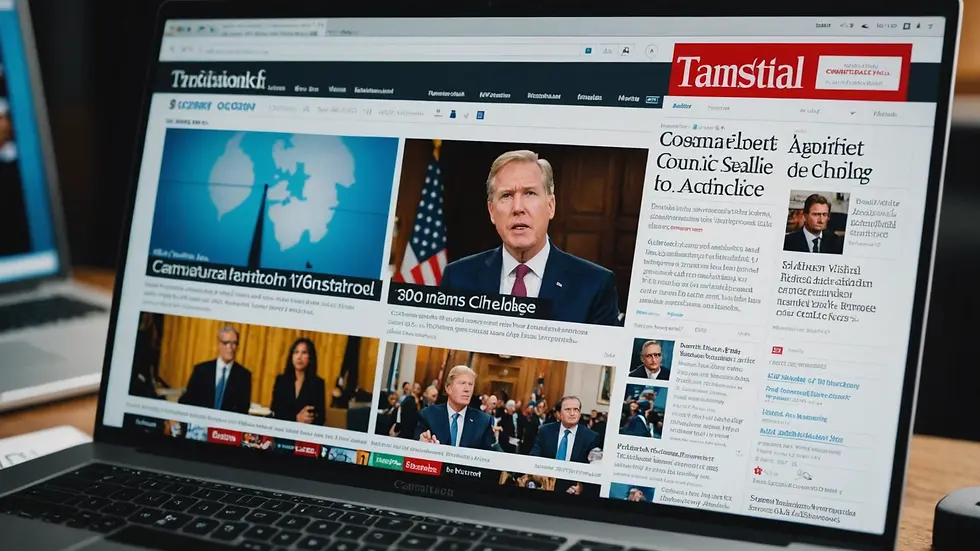 Close-up view of a computer screen displaying related news articles